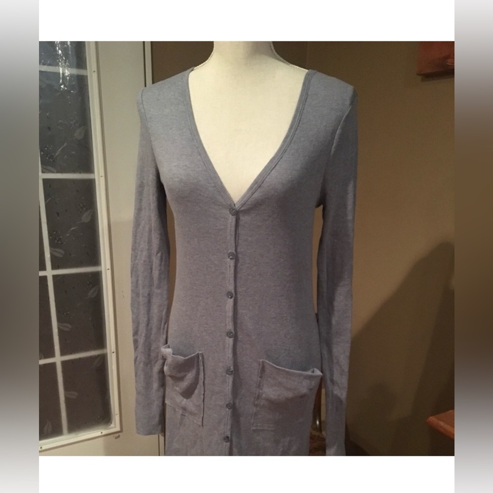 Decree Women's Long Heather Gray Button-Up Cardigan Sweater Sweatshirt Hoodie